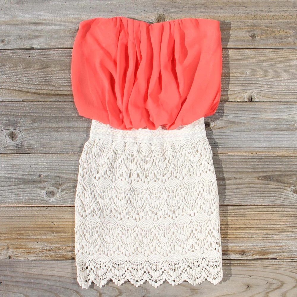 A'GACI Coral & Lace Strapless Dress
